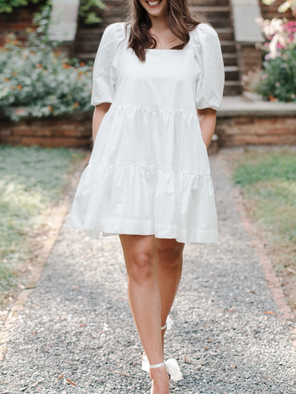 En Saison White Puff Sleeve Tiered Mini Dress